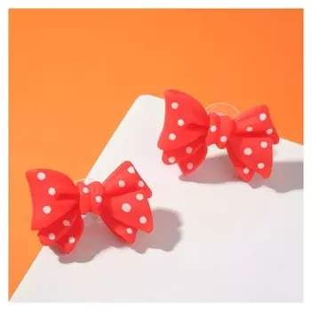 Серьги пластик "Бантики" милота, цвет красно-белый