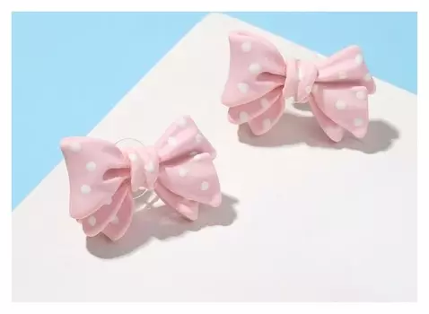 Серьги пластик "Бантики" милота, цвет розово-белый