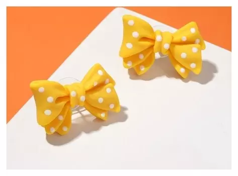 Серьги пластик "Бантики" милота, цвет жёлто-белый