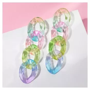 Серьги пластик "Цепи" полупрозрачные, цветной