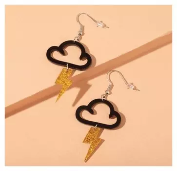 Серьги пластик "Тучка" молния, цвет чёрно-золотой