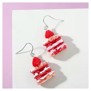 Серьги пластик "Вкусности" пироженое, цвет бело-красный