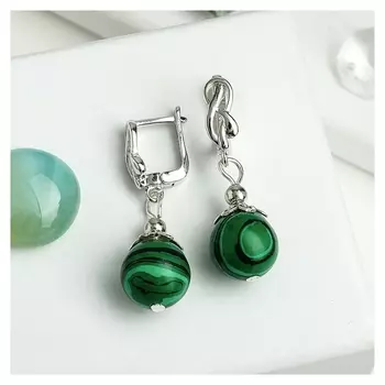 Серьги посеребрение шар №12 "Малахит" бесконечность