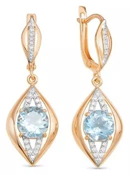 Серьги позолота "Красота" 14-07760, цвет бело-голубой в золоте