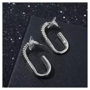 Серьги "Резьба" овал, цвет серебро