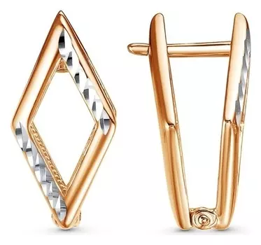 Серьги "Резьба" ромб, розовое золочение