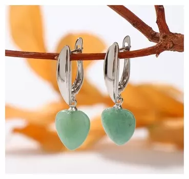 Серьги родированные "Нефрит" сердце