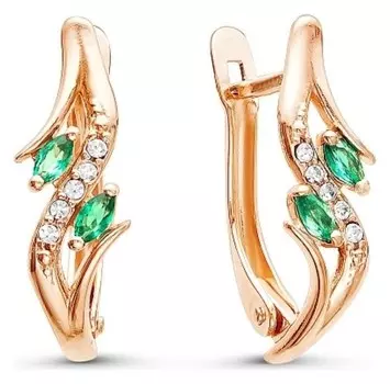 Серьги "Роскошь изгиба" цвет зелёный, позолота