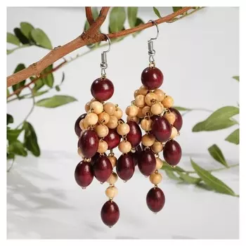 Серьги ручная работа, деревянные "Капучино" кисть