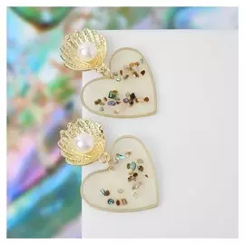 Серьги с перламутром "Эвери" сердце, цветные в золоте