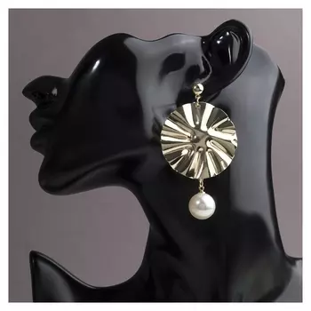 Серьги с жемчугом, "Атмосфера" сжатый диск, цвет золото