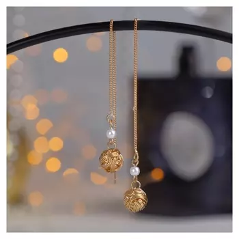 Серьги с жемчугом "Цепочки" шарик переплетение