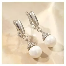 Серьги с жемчугом "Грейс" купол, цвет белый в серебре