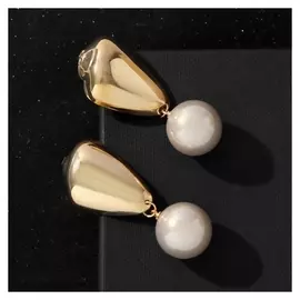 Серьги с жемчугом "Хлопок" камни, цвет белый в золоте