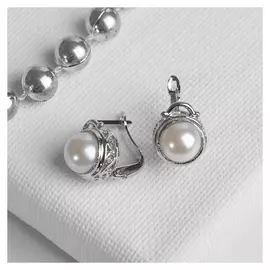 Серьги с жемчугом "Эдель" круг малый, цвет белый в серебре