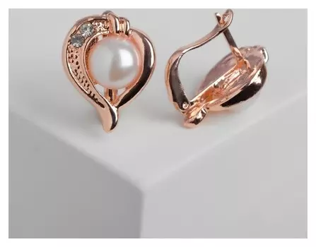 Серьги с жемчугом "Эдель" листок, цвет белый в золоте