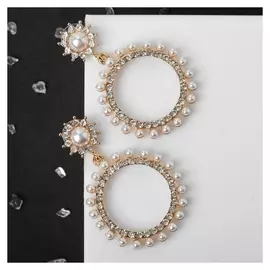 Серьги с жемчугом "Круг" солнечный, цвет белый в золоте