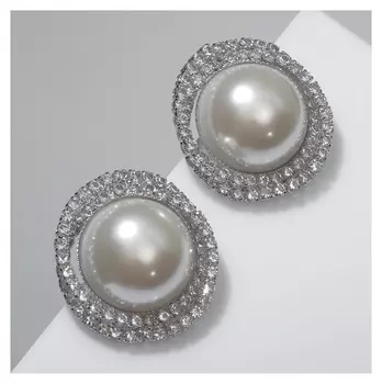 Серьги с жемчугом "Круг" спираль, цвет белый в серебре