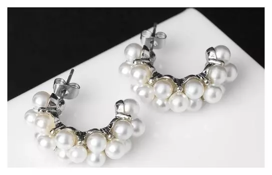 Серьги с жемчугом "Лунная тропа", цвет белый в серебре