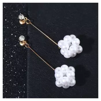 Серьги с жемчугом "Шар" из бусин, цвет белый в золоте