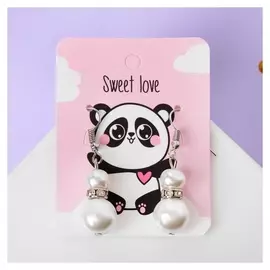 Серьги с жемчугом "Шарик двойной" Sweet Love, цвет белый в серебре