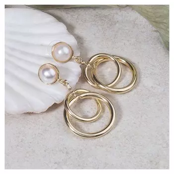 Серьги с жемчугом "Вечность", цвет белый в золоте