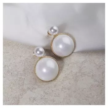 Серьги с жемчугом "Великолепие" два круга, цвет белый в золоте