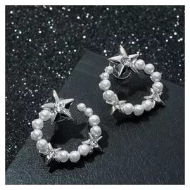 Серьги с жемчугом "Звёзды" кольцо, цвет белый в серебре