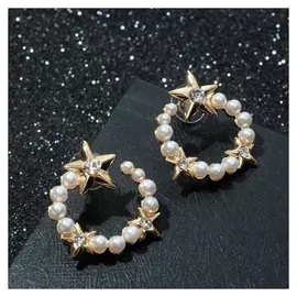 Серьги с жемчугом "Звёзды" кольцо, цвет белый в золоте