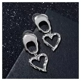 Серьги "Сердца" с овалами, цвет серебро