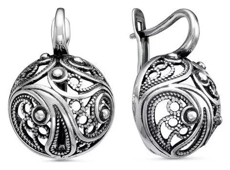 Серьги "Сфера", посеребрение с оксидированием