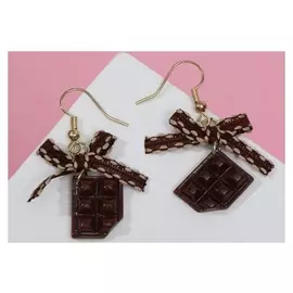 Серьги "Шоколадка" с бантиком, цвет коричневый