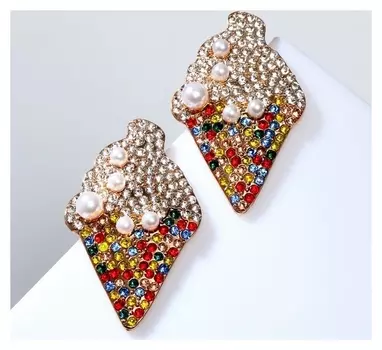 Серьги "Сладости" мороженое, цветные в золоте