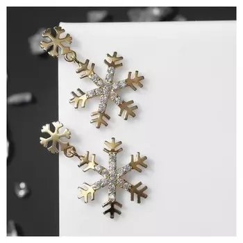 Серьги "Снежинки" со стразами, цвет белый в золоте