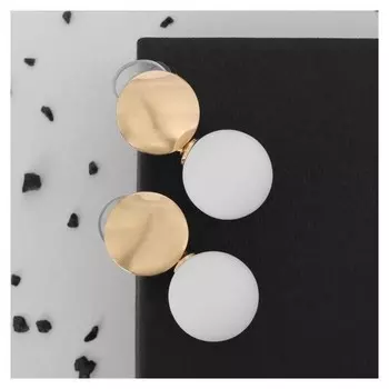 Серьги "Снежок" диск, цвет белый в золоте