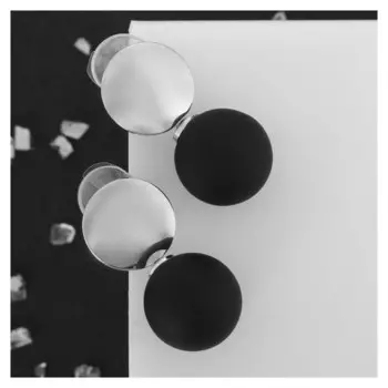 Серьги "Снежок" диск, цвет чёрный в серебре