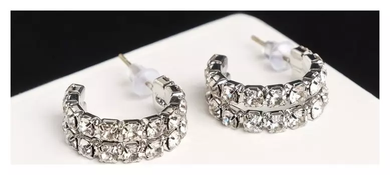 Серьги со стразами "Античность" двойная, цвет белый в серебре