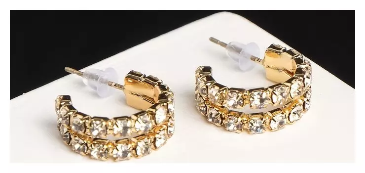 Серьги со стразами "Античность" двойная, цвет белый в золоте