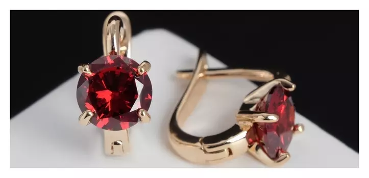 Серьги со стразами "Блум", цвет красный в золоте