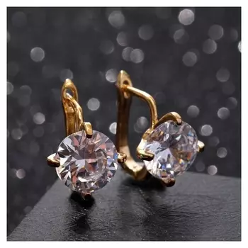 Серьги со стразами "Большой бриллиант", цвет белый в золоте