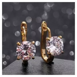 Серьги со стразами "Брилиант", D=0,9см, цвет белый в золоте