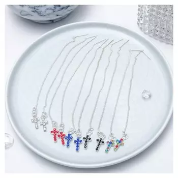 Серьги со стразами "Цепочки" крестик