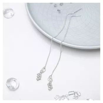 Серьги со стразами "Цепочки" зигзаг, цвет белый в серебре