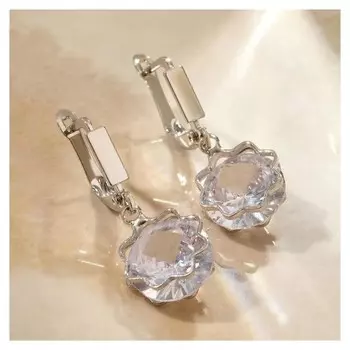 Серьги со стразами "Циркония" кружок, цвет белый в серебре