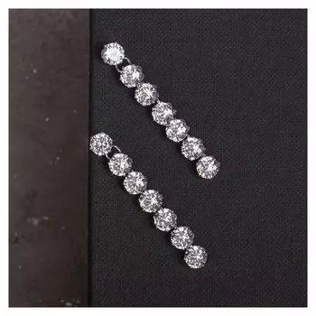 Серьги со стразами "Голливуд" дорожка, цвет белый в серебре