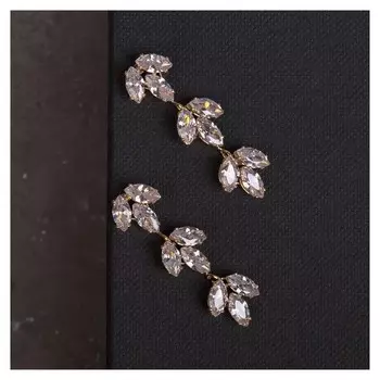 Серьги со стразами "Голливуд" ветвь из эллипсов, цвет белый в золоте