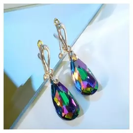 Серьги со стразами "Иллюзион" капля, цвет бензиновый в золоте