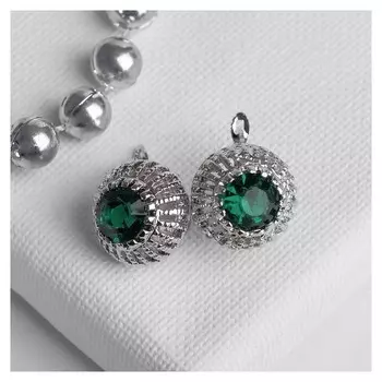 Серьги со стразами "Эдель" круг, цвет изумрудный в серебре