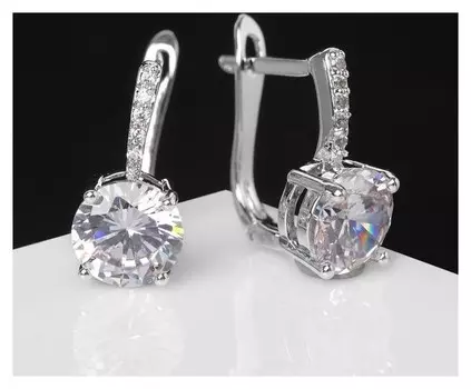 Серьги со стразами "Классика" мини круг, цвет белый в серебре