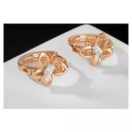 Серьги со стразами "Лирика" бабочка, цвет белый в розовом золоте